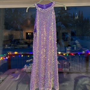 Purple Sequin High Neck Dress
